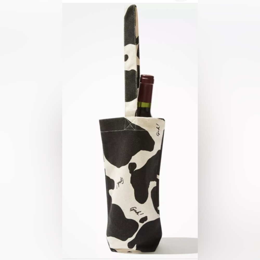 LISA SAYS GAH Wine Tote Wine Bag Black/Ivory Cow Print NWT
